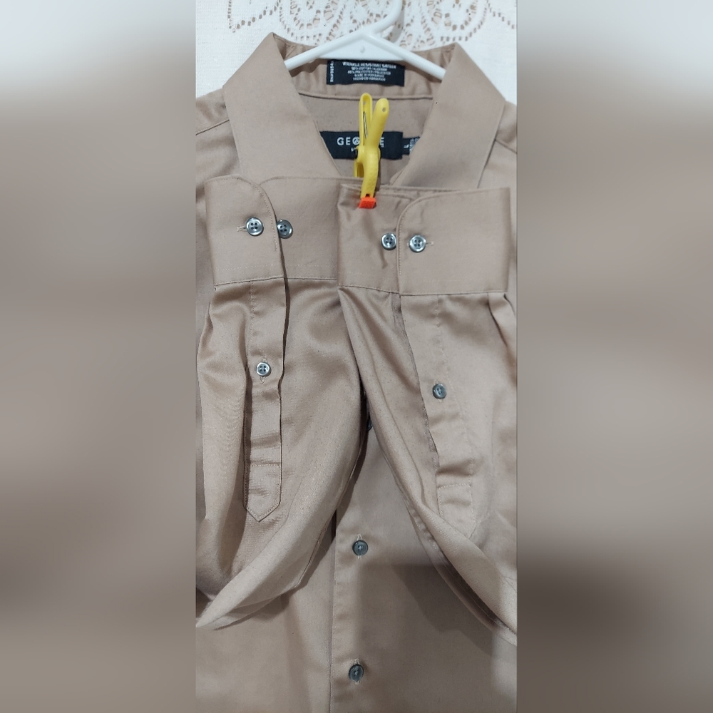 George Satein tan long sleeve dress shirt size Large inv 371 - Picture 3 of 4